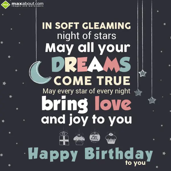 Birthday Greetings Wishes: In soft gleaming nig