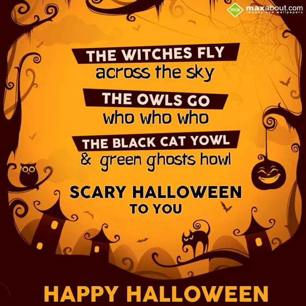 Halloween Greetings Wishes: The witches fly Acro