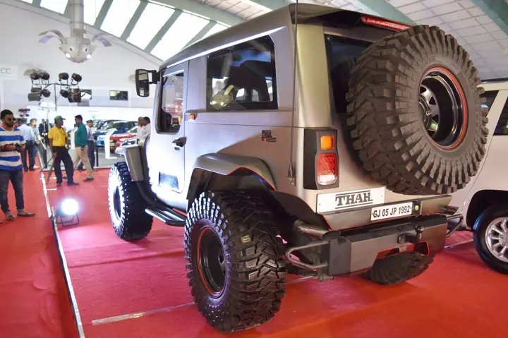 mahindra-thar-daybreak-edition-with-solid-roof-rear-three-quarters-at-surat-international-auto-expo-2017