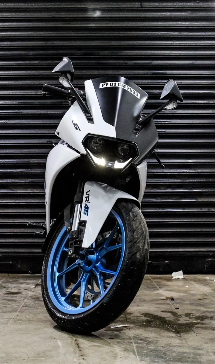 White KTM RC 200 with Blue Alloy Wheels
