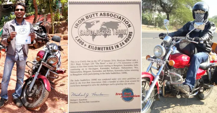 IBA SaddleSore 1600K: Shraiyans Mittal Rides 1754 kms in 24 hours on his Bajaj Avenger 220