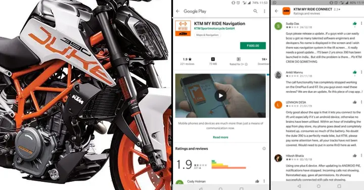 KTM 390 Duke Owners Facing Major Issues with KTM My Ride Application