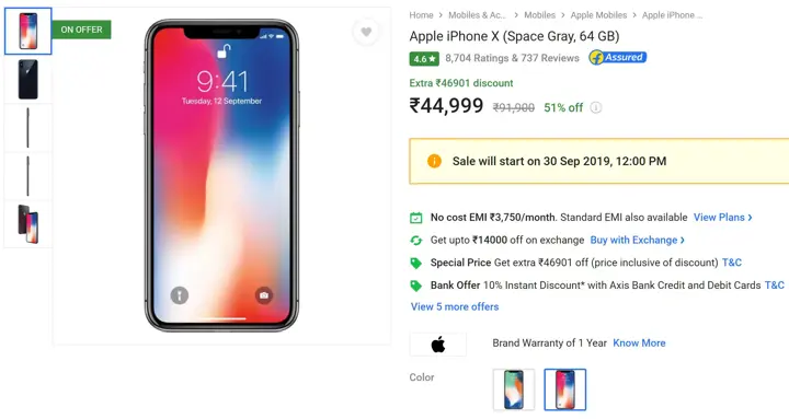 Apple iPhone X Discount on MRP