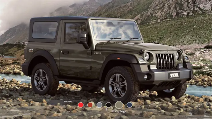 New Mahindra Thar Rocky Beige Front 3-Quarter View